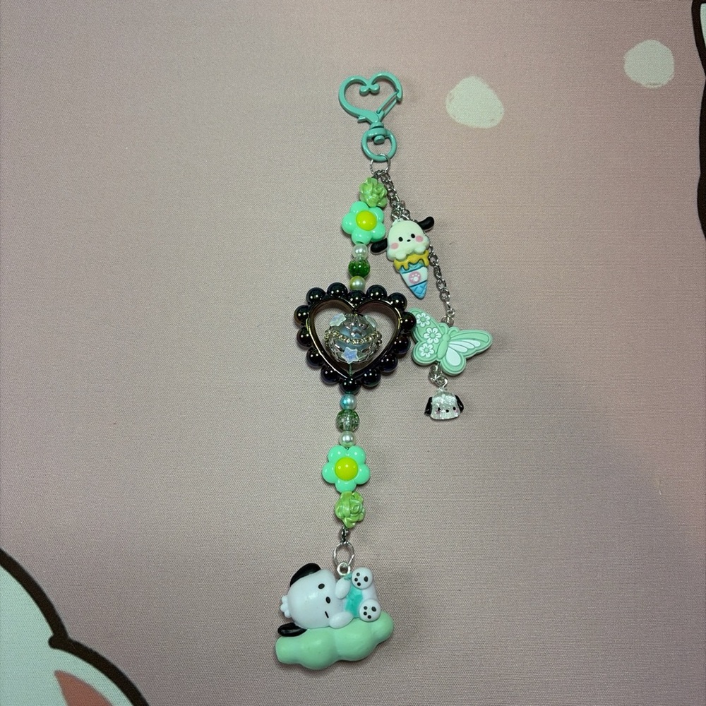 Charming Mint Green Keychain with Cute Charms